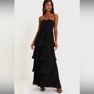 Lulus Seriously Sensational Black Strapless Tiered Maxi Dress